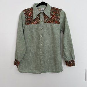 Vintage 70s Shirtery Dagger Collar Blouse, M